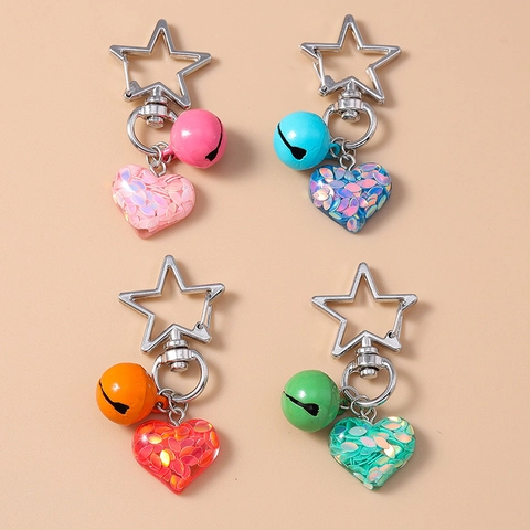 Portachiavi A Cuore Con Paillettes Con Fibbia In Metallo A Stella E Campanellino Colorato Ciondolo Per Borsa Per Donne Ragazze Accessorio Carino