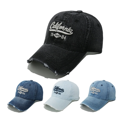 Καπέλο Μπέιζμπολ Τζιν California Distressed Vintage Dad Hat Retro Streetwear Ρυθμιζόμενο Unisex