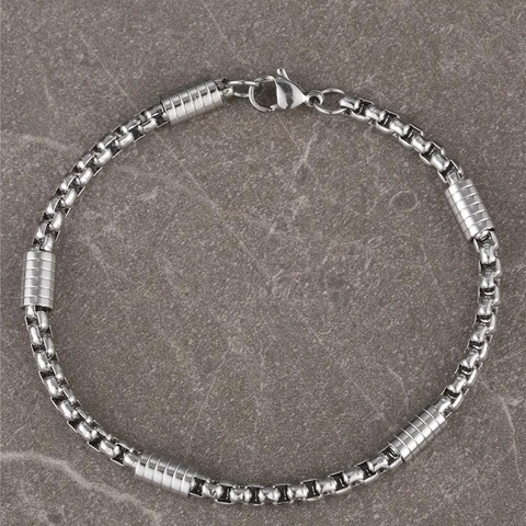 Bracciale A Catena Box In Acciaio Inossidabile Con Perle Cilindriche Scanalate Stile Punk Hip Hop Per Uomo Donna