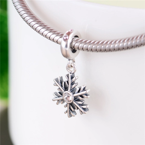 925 Sterling Silber Schneeflocke Anhänger Charm Mit Strass Zierlicher Winter Schmuck Zubehör Für DIY Armband Halskette Damen