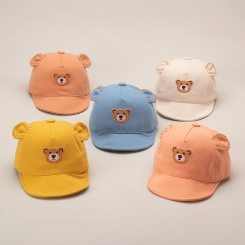 Cute Bear Ear Baby Baseball Cap For Boys Girls Soft Brim Cotton Embroidered Sun Hat Cartoon Infant Toddler Adjustable Hat