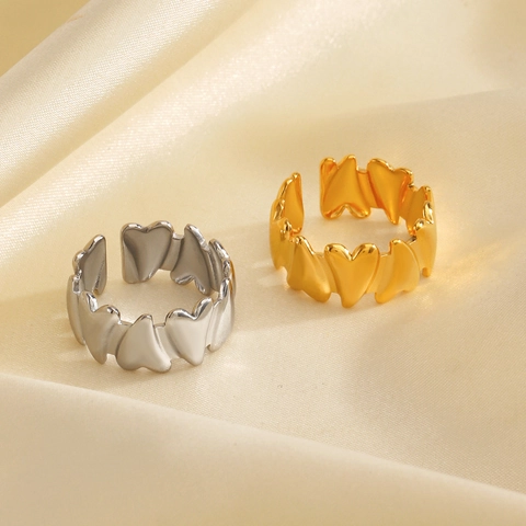 Heart Shaped Stainless Steel Ring Continuous Hearts Open Adjustable Trendy Fashion Jewelry Gift For Women