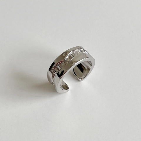Anello In Argento Sterling 925 Per Donna Texture Liquida Irregolare Onda D'acqua Fascia Aperta Regolabile Minimalista