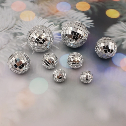 Mini Disco Mirror Ball Glass Hanging Ornament Christmas Tree Party Wedding Decoration Silver Reflective