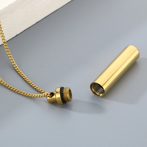 Minimalist Stainless Steel Cylinder Pendant Necklace Openable Waterproof Perfume Bottle Urn Cremation Jewelry For Men