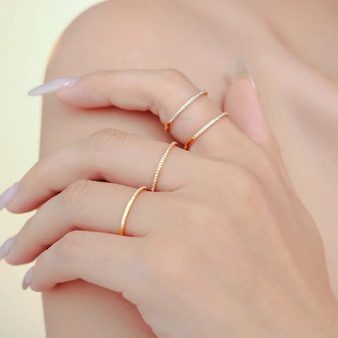 PVD 18K Gold Plated Stainless Steel Micropave Zircon Ring For Women Minimalist Elegant Stackable Finger Jewelry Accessory