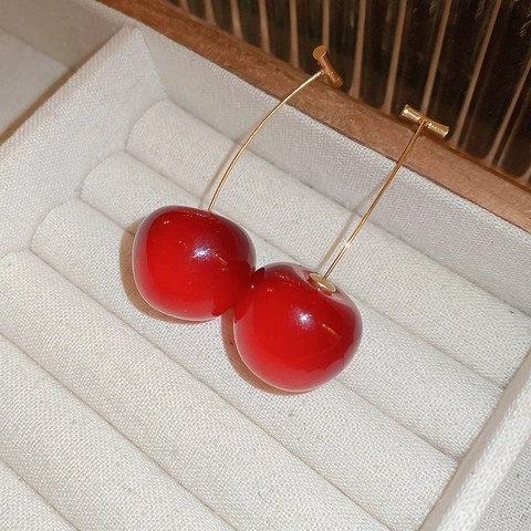 Rote Kirsch-Ohrhänger Mit 925 Sterling Silberstecker Kupfer Goldstiel Süße Fruchtstil Schmuck Für Damen