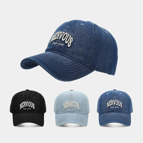 Casquette De Baseball En Denim Lavé Vintage Lettre Brodée Nervous Make Peace Chapeau Rétro Réglable Unisexe
