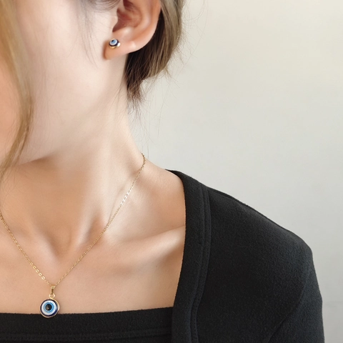 Edelstahl Evil Eye Schmuckset Glückliches Blaues Auge Halskette Und Ohrstecker Für Damen Mode Galvanisierter Schmuck