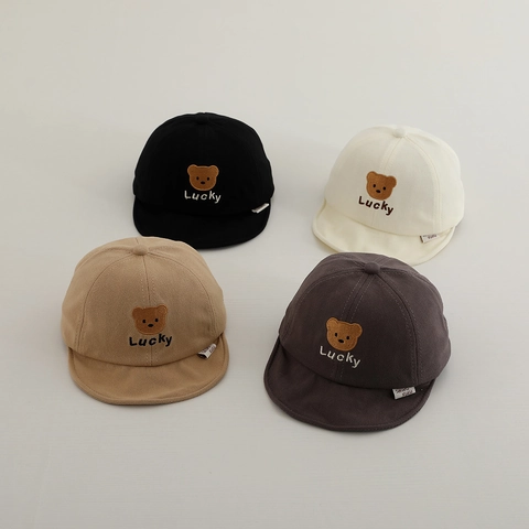 Baby Baseball Cap Bear Embroidery Cotton Lucky Letter Soft Brim Sun Protection Adjustable Hat For Infants Toddlers