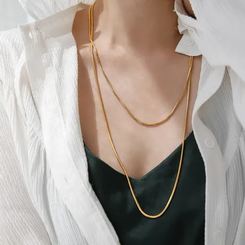 Minimalist Stainless Steel Long Thin Snake Chain Necklace Layered Style Elegant Jewelry For Women