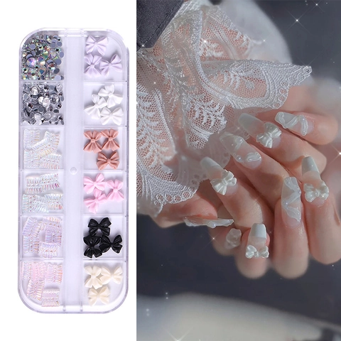 Amuletos Uñas Resina Mariposa Lazo Oso Aurora Cristal Diamantes Imitación Decoraciones Para Manicura DIY Accesorio Belleza
