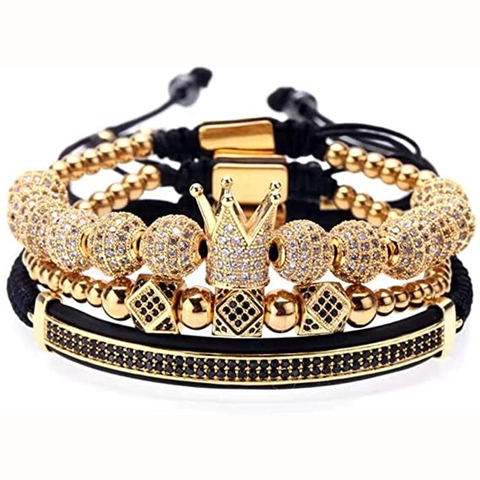 Bracciale Da Uomo Di Lusso Con Perline In Zircone Corona E Bracciale Rigido Numeri Romani Gioielli In Corda