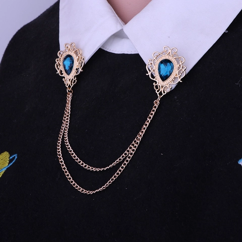 Spilla a Catena per Colletto in Lega con Strass a Goccia d'Acqua e Nappine Stile Vintage per Uomo e Donna Decorazione Camicia
