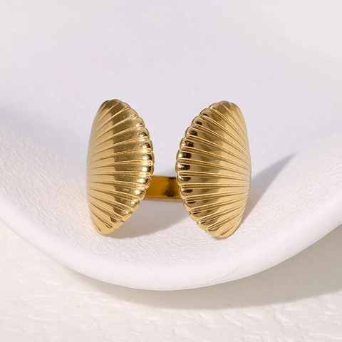 Anillo Abierto Con Forma De Concha Acero Inoxidable Chapado En Oro 18K Ajustable Joyería Tema Marino Para Mujeres