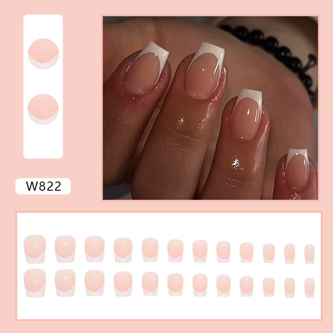 French Tip Press On Nails Nude Pink White Edge Short Ballet Shape Artificial Patches Elegant Simple Daily Wear For Women