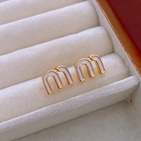 Vintage Enamel Letter Stud Earrings With Silver Earring Post Alloy Gold Plated Minimalist Fashion Jewelry For Women