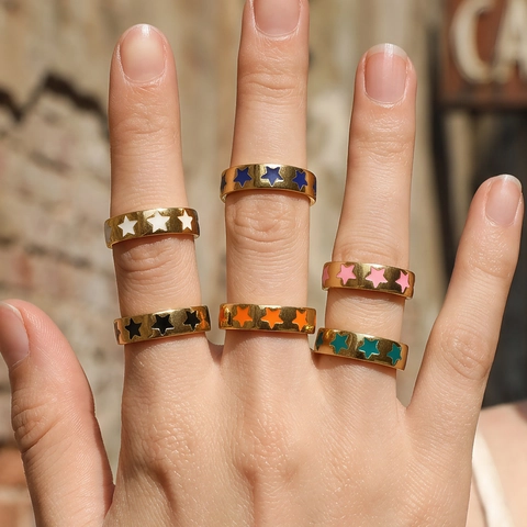 Gold Plated Copper Enamel Heart Star Adjustable Rings For Women Girls Colorful Candy Color Trendy Open Finger Jewelry