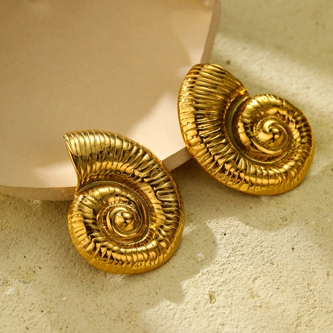 Orecchini a Bottone in Acciaio Inossidabile a Forma di Conchiglia per Donna Placcati in Oro a Spirale Geometrici Gioielli Regalo