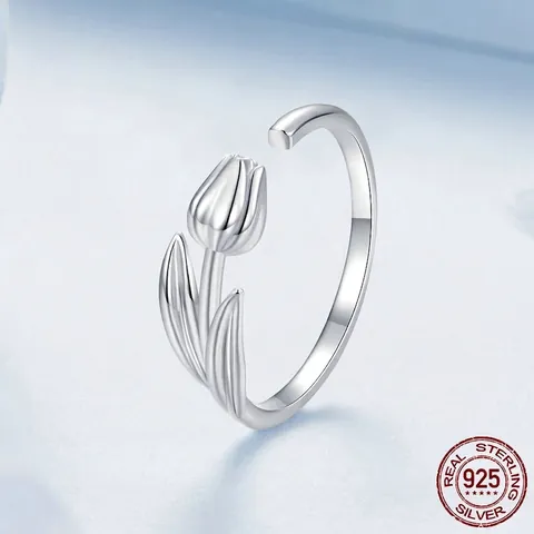 S925 Sterlingsilber Tulpe Offener Ring Für Damen Romantisch Botanisch Floral Verstellbarer Fingerring Weißgold Plattiert Schmuck Geschenk
