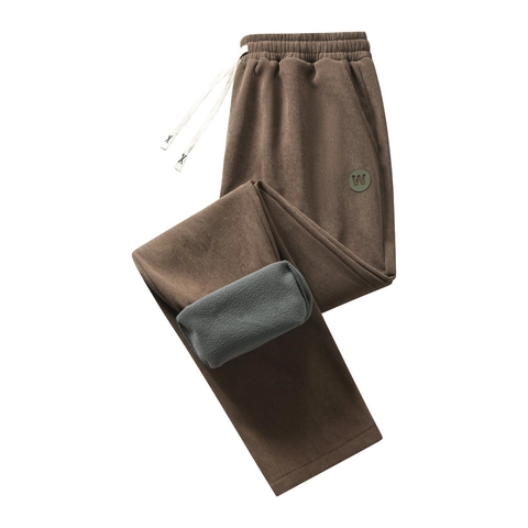 Men Corduroy Pants Fleece Lined Wide Leg Drawstring Elastic Waist Casual Thermal Trousers Vintage Loose Fit