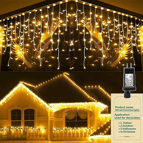 LED Icicle String Lights PVC Waterproof Eight Modes Remote Control Outdoor Eave Garden Christmas Holiday Wedding Decor