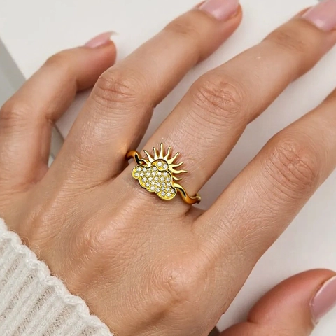 Butterfly Sun Moon Cloud Open Rings Copper Gold Plated Zircon Adjustable Fashion Jewelry For Women Elegant Stylish
