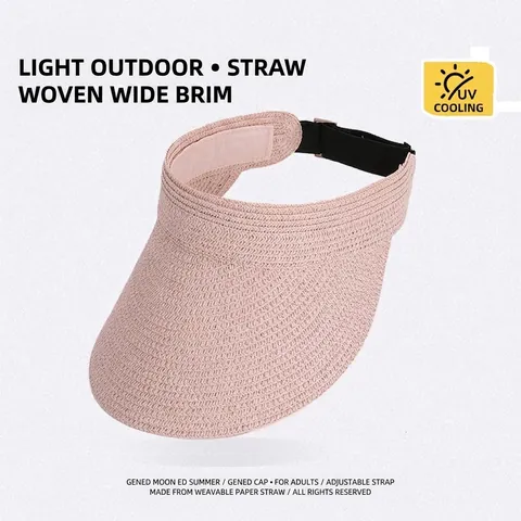 Women Straw Sun Visor Wide Brim UV Protection Foldable Empty Top Headband Style Summer Outdoor Beach Hat
