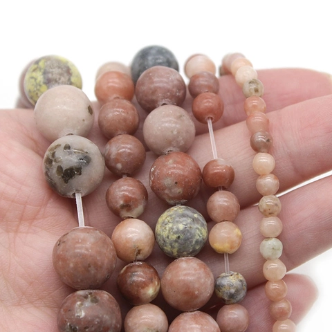 Natürliche Pflaumenblüten Jaspis Stein Runde Lose Perlen Glatte Mehrfarbige Für DIY Schmuckherstellung Armband Zubehör