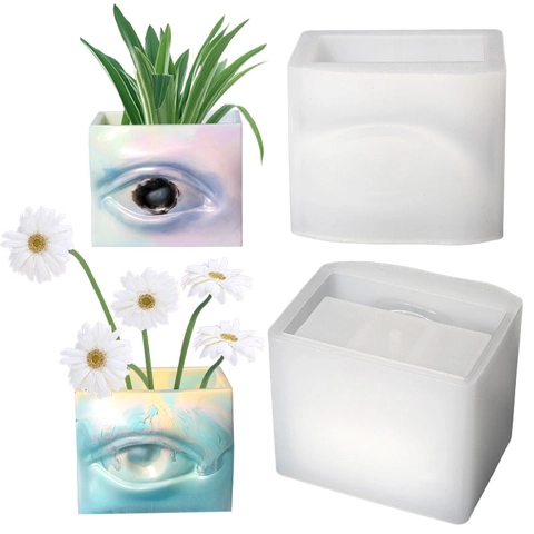 Vierkante 3D Oog Ontwerp Siliconen Mal Voor DIY Hars Gieten Bloempot Penhouder Vetplanten Planter Ambachtelijk Gereedschap