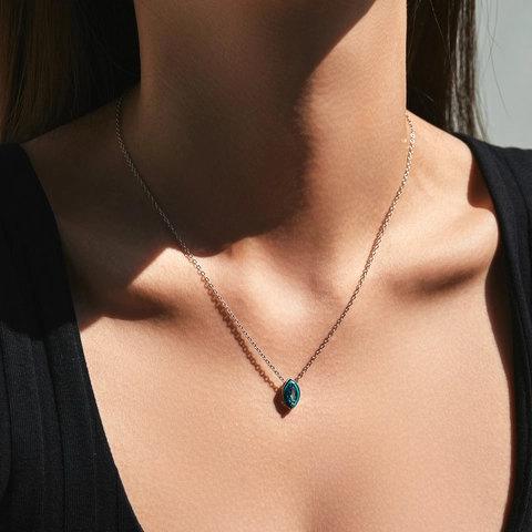 Collana Con Pendente In Zircone Blu Marquise Argento Sterling 925 Castone Elegante Gioielli Alla Moda Per Donna