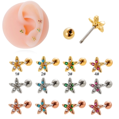 Pendiente De Piercing De Cartílago De Flor De Circonio De Acero Inoxidable Con Bola Roscada Para Mujer