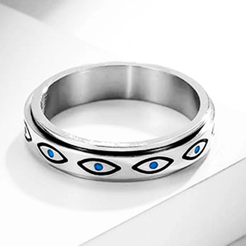 Bague Spinner En Acier Inoxydable Motifs Mauvais Œil Soulagement Anxiété Bijoux Unisexes Style Punk Vintage