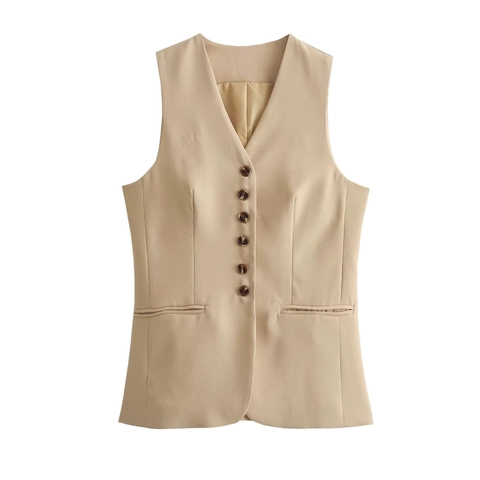 Completo Elegante Da Ufficio Da Donna Gilet Con Scollo A V E Gonna Midi Asimmetrica In Poliestere Tessuto Senza Maniche
