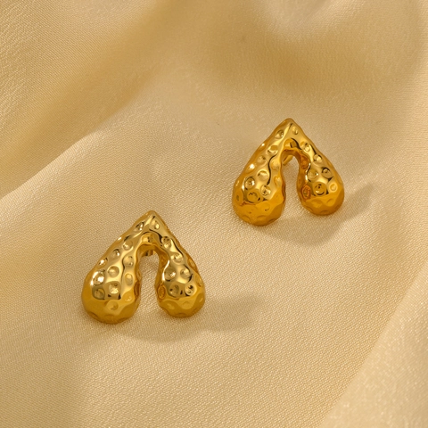 Heart Shaped Hammered Earrings Stainless Steel 18K Gold Plated Personalized Ins Style 3D Jewelry For Women