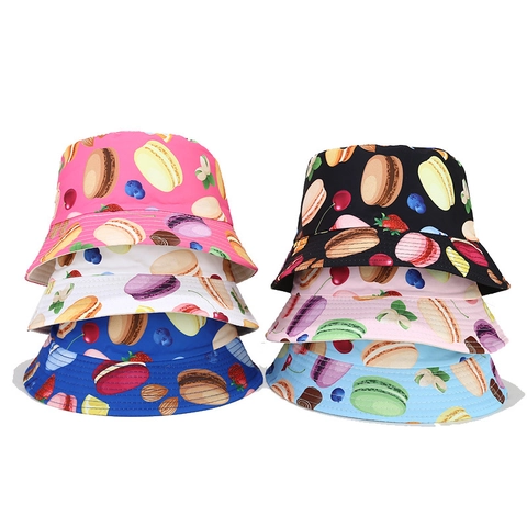 Kinderen Dubbelzijdig Draagbaar Vissershoed Schattig Cartoon Macaron Print Zonnehoed Outdoor Zonbescherming Polyester Hoed