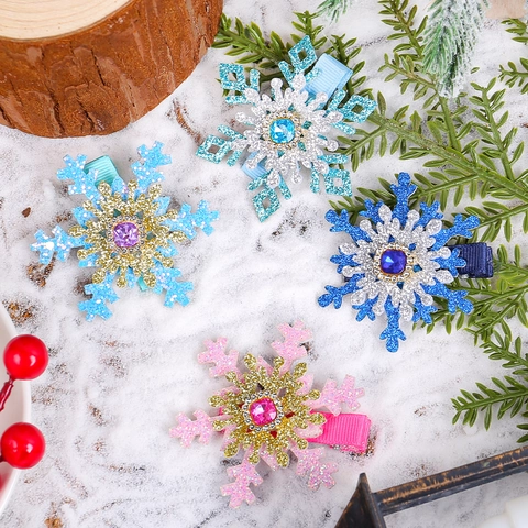 Barrettes Cheveux Flocon De Neige Tissu Pailleté Strass Étincelant Hiver Noël Fête Épingles À Cheveux Femmes Filles