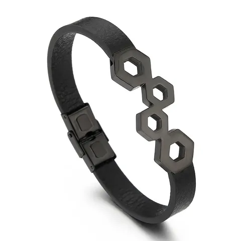 Bracciale In Vera Pelle Intrecciata Con Esagono In Acciaio Inossidabile Nido Ape Punk Uomo Accessorio