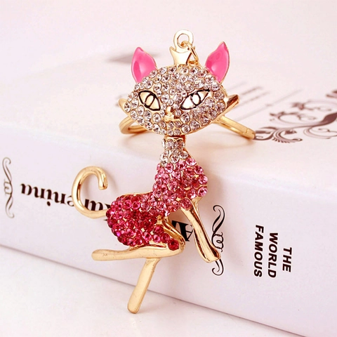 Süßer Strass Fuchs Katze Schlüsselanhänger Gold Legierung Funkelnd Tier Tasche Anhänger Für Frauen Mädchen Geschenk