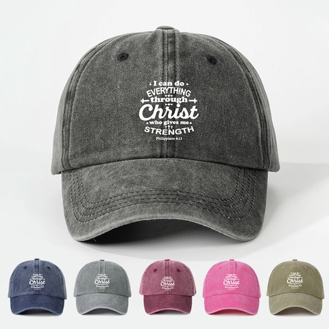 Vintage Washed Cotton Baseball Cap Adjustable Christian Bible Verse Print Inspirational Philippians Quote Sun Hat For Men Women