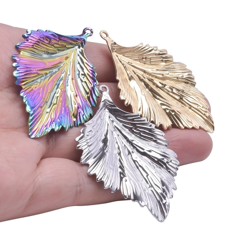 Collana Con Pendente A Foglia Acciaio Inossidabile Texture Naturale Placcato Oro 18K Argento Arcobaleno Gioielli Per Donna