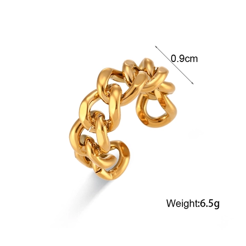Minimalistischer Edelstahl Vergoldeter Panzerkette Gewebter Offener Ring Verstellbarer Geometrischer Fingerring Für Damen Mode Schmuck