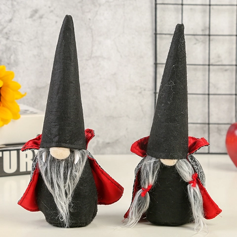 Halloween Vampir Gnom Puppen Stoff Tischdeko Schwarz Rot Umhang Plüsch Ornamente Party Home Feiertag