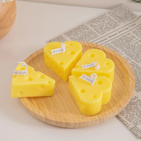 Cheese Scented Candle Realistic Swiss Cheese Shape Paraffin Wax Yellow Smokeless Decorative Candle For Home Birthday Gift