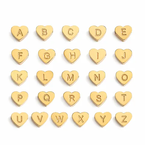 Stainless Steel Initial Letter Heart Charms For DIY Jewelry Making Gold Silver Alphabet Heart Shaped Beads For Necklaces Bracelets Accessories