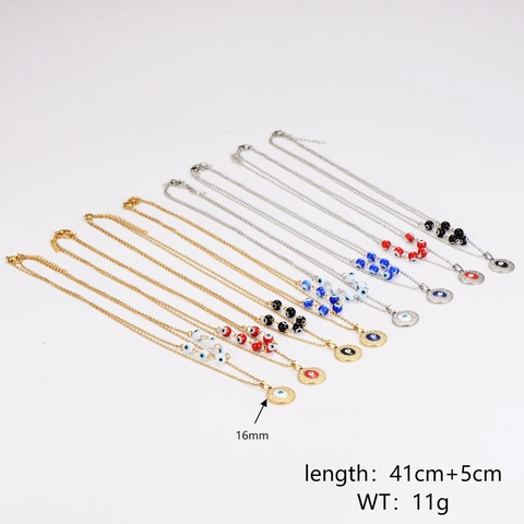 Evil Eye Necklace And Ball Stud Earrings Stainless Steel Double Layer Chain Round Textured Pendant 18K Gold Plated Women