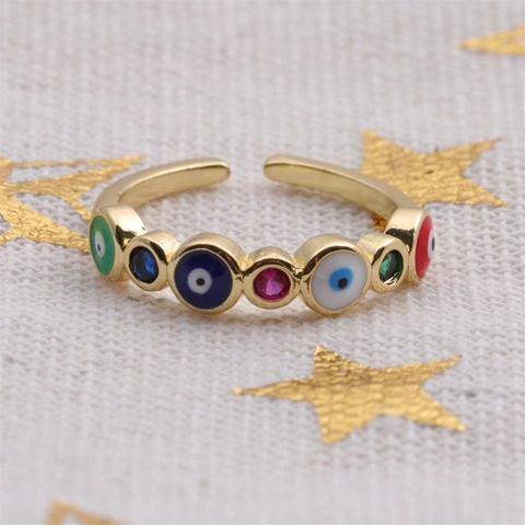 Boze Oog Ring Koper Micro Pave Zirkoon Emaille Verstelbare Open Ring Boheems Etnisch Amulet Sieraden Voor Dames