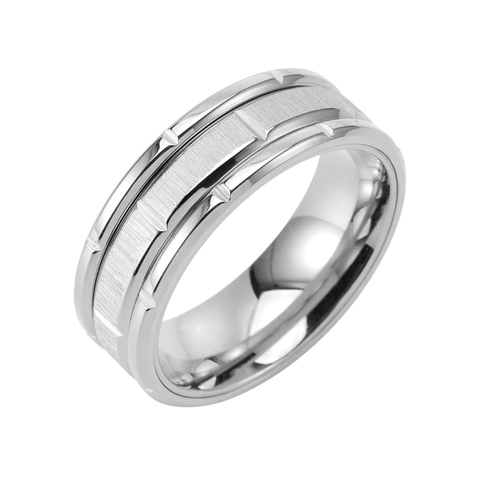 Anillo de Acero Inoxidable Cepillado para Hombre Mujer Anillo de Banda Ranurado Pulido Negro Oro Plata Oro Rosa Joyería de Moda