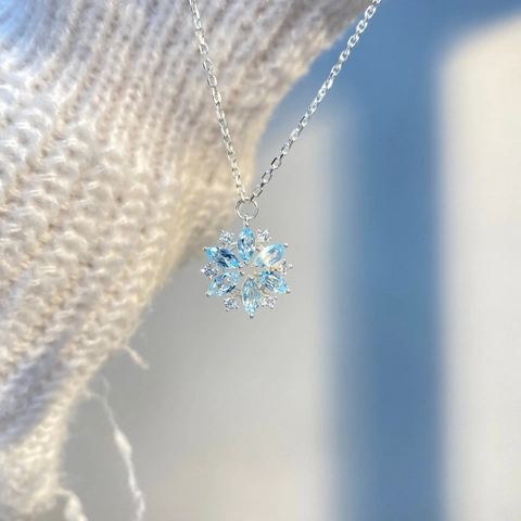Collier Pendentif Flocon De Neige Cuivre Avec Zircone Cubique Marquise Bleue Cadeau De Noël De Luxe Pour Femme Bijoux Élégants
