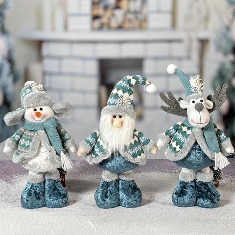 Christmas Plush Doll Santa Claus Snowman Reindeer With Telescopic Legs Knitted Fabric Ornament For Home Window Decor